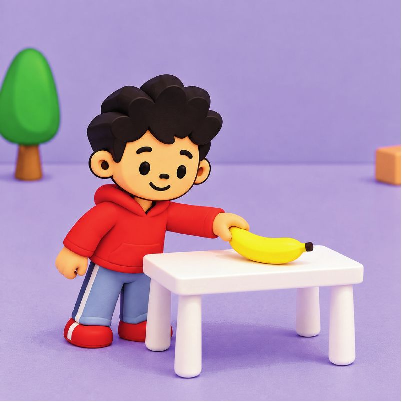 קודם הילד לוקח את הבננה